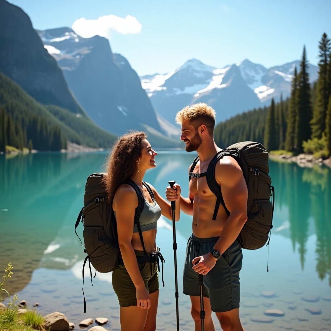 Travel lifestyle adventure with couple exploring nature trails
